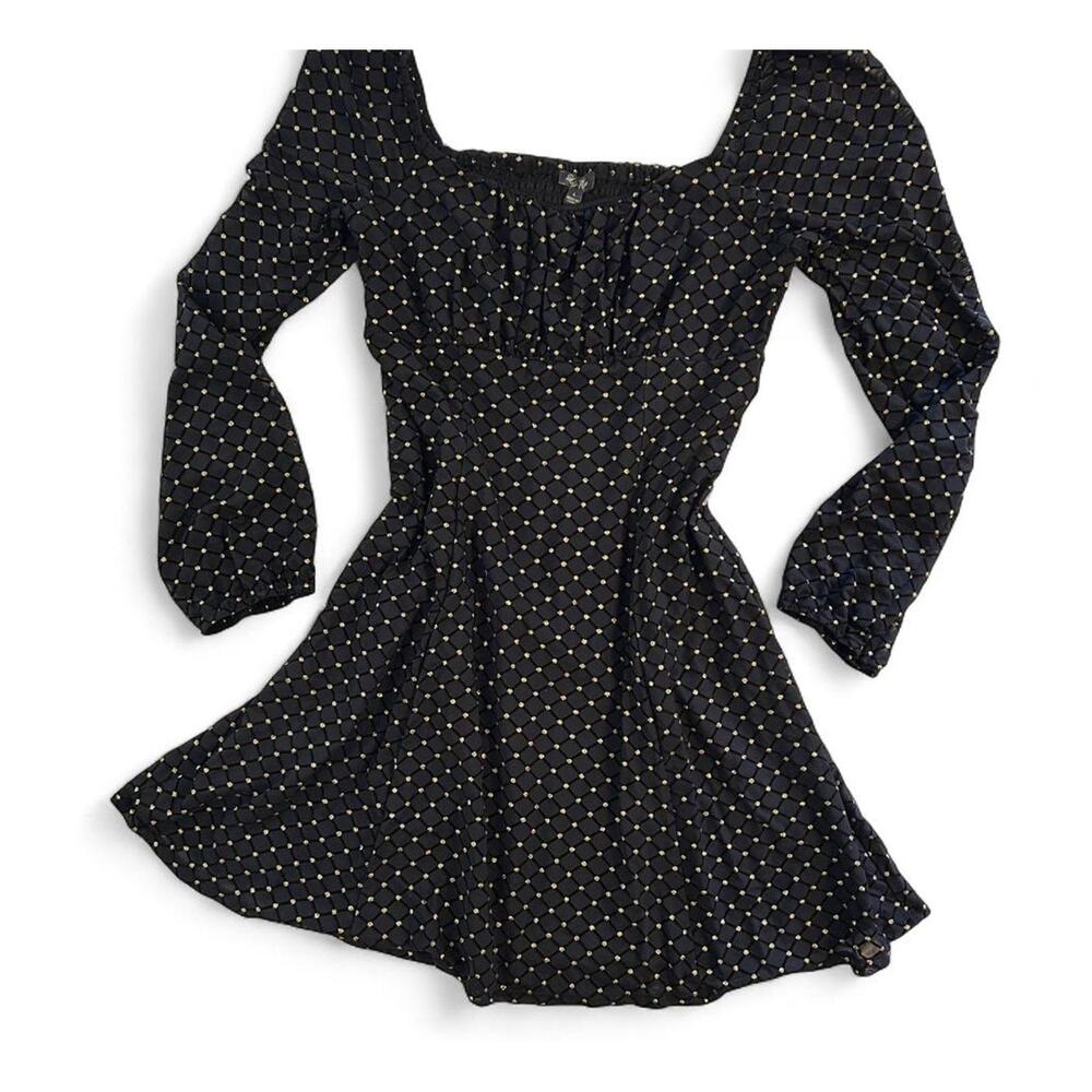 Lily Rose Black Gold Glitter Dot Lattice Flocked Mesh Party Dress NWT L
